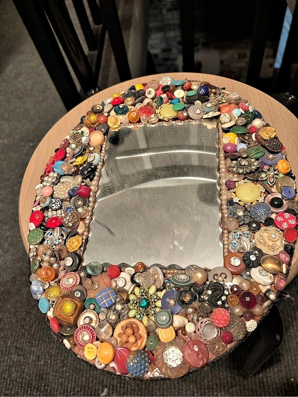 Homemade Multicolor Button-Covered Oval mirror